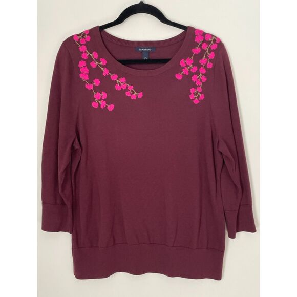 Lands'End Floral Embroidered Crewneck Sweater Size Large g28 - Picture 1 of 16